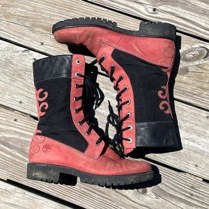 Timberland Red and Black Leather Boots RARE